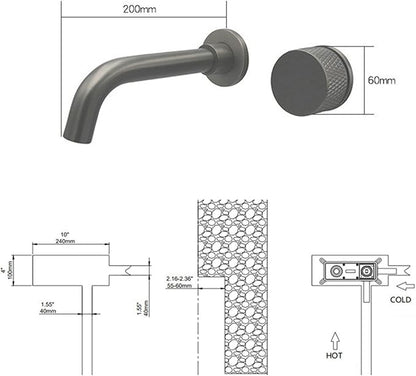 Faucet Wall Mounted Bathroom Faucet Swivel Spout Single Handle Brass Basin Sink tap with Hot Cold Water Mixed(Gray) Faucet