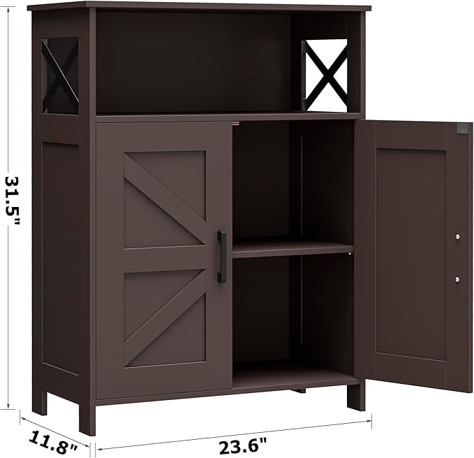 Homhedy Farmhouse Bathroom Storage Cabinet with Doors, Small Floor Cabinet | Toilet Paper Cabinet with Adjustable Shelf, Freestanding Storage Cabinet for Kitchen/Laundry/Living Room, 24"W, Brown