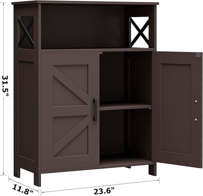 Homhedy Farmhouse Bathroom Storage Cabinet with Doors, Small Floor Cabinet | Toilet Paper Cabinet with Adjustable Shelf, Freestanding Storage Cabinet for Kitchen/Laundry/Living Room, 24"W, Brown