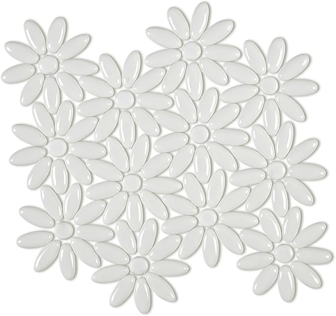 5 Sheets White Flowers Mosaic Wall and Floor Tiles for Bathroom and Kitchen 12.2 * 12.6 Inches 1.07 sq.ft