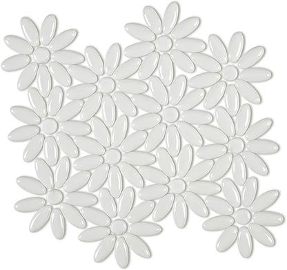 5 Sheets White Flowers Mosaic Wall and Floor Tiles for Bathroom and Kitchen 12.2 * 12.6 Inches 1.07 sq.ft