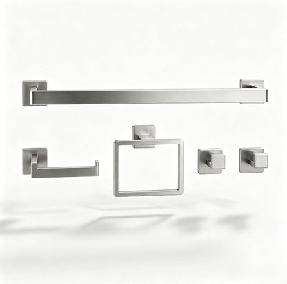 Nevado 5‑Piece Wall Mounted Bathroom Hardware Set | Towel Bar, Toilet Paper Holder, Towel Ring & Robe Hook, Brushed Nickel Bathroom Accessories, 23.6‑Inch Towel Bar