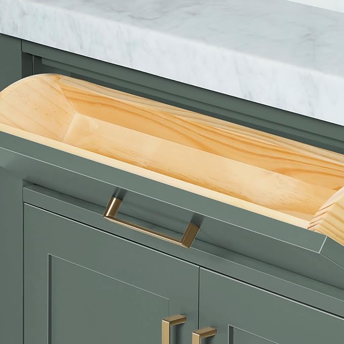 ARIEL Hepburn 67 Inch Double Rectangle Sink Bathroom Vanity with Carrara White Marble Countertop 1.5 Inch in Vintage Green