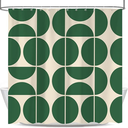 Green Mid Century Modern Shower Curtain, Boho Abstract Geometric Retro Art Bath Curtains for Bathroom, Colorful Unique Pattern Waterproof Polyester Fabric Bathroom Set 12 Hooks 72X72IN