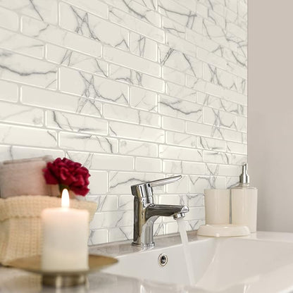 Art3d Stone Peel and Stick Backsplash, 10-Sheet, 12" x 12", White Marble | Lightweight, Self Adhesive, Moisture Resistant, Easy to DIY, Modern Style, for Kitchen, Bedroom, Ideal for New Home Buyers