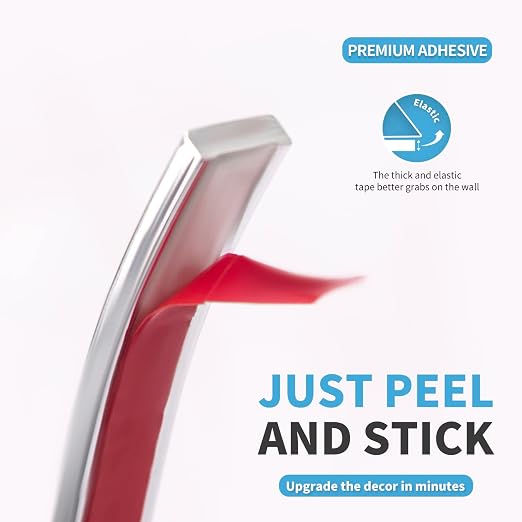 Art3d 10 ft Peel and Stick Flexible Vinyl Molding Trim, Stainless Steel | Durable, Waterproof, Oil-Proof, Superior Adhesive, Useful, Easy to Clean, Ideal for Mirror Edges, Accent Walls, Backsplashes