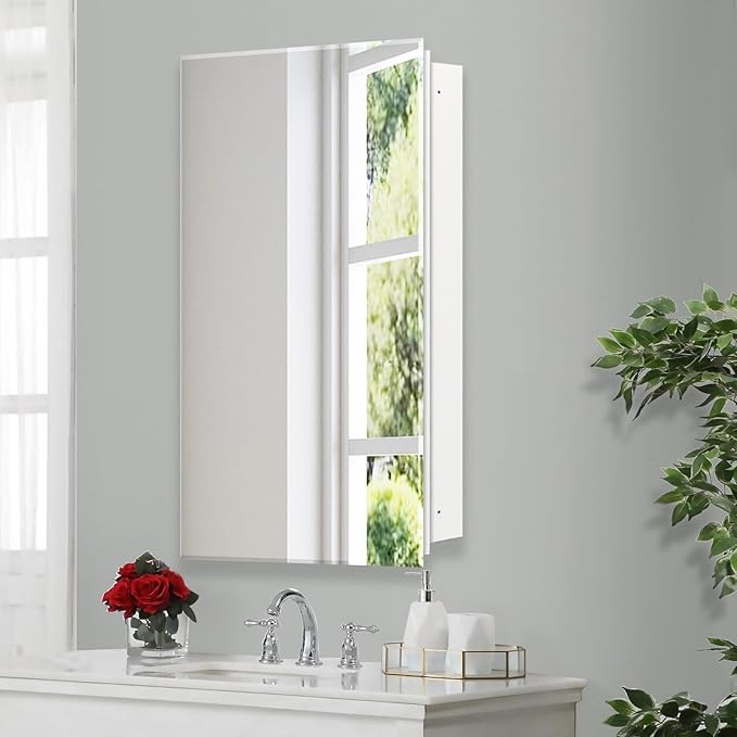24"x36" Medicine Cabinet,HD Bathroom Mirror Cabinet with Beveled Mirror,Removeable Shelves, Recessed and Surface Mount,Frameless Bathroom Mirror with Storage