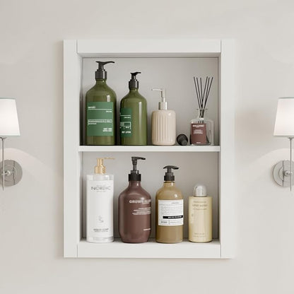 14'' * 18'' Recessed Medicine Cabinet Wall Niche Wood, 2-Tier Bathroom Niche Insert for Drywall, in Wall Shelf Medicine Cabinets Replacement, for Living Room, Bathroom Storage
