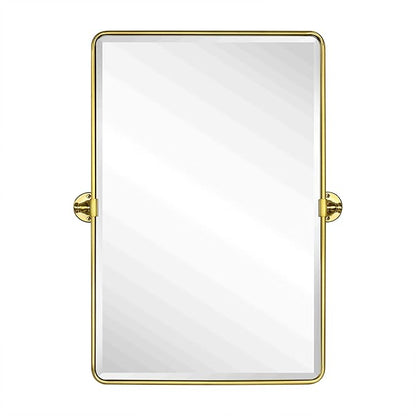 TEHOME 20x30'' Pivot Rectangle Bathroom Vanity Mirror Brushed Gold Rounded Corner Metal Framed Tilting Beveled Vanity Wall Mirrors