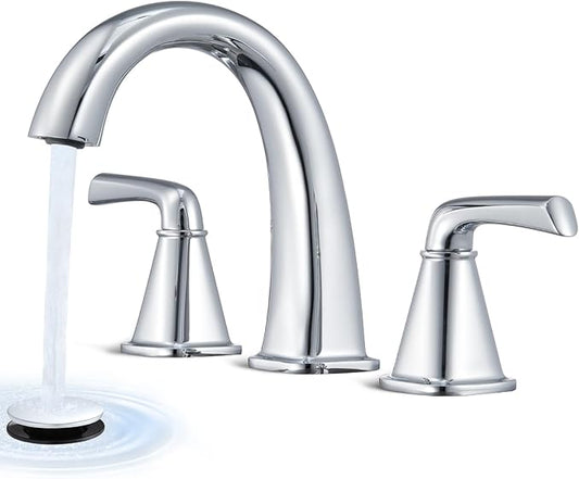 Widespread Bathroom Faucet 3 Hole, Polished Chrome Bathroom Sink Faucet, 2 Handle Brass Bathroom Faucets for Vanity Faucet with Pop Up Drain and 2 Supply Lines
