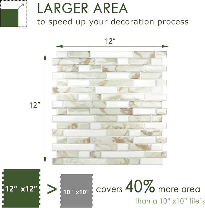 STICKGOO Thicker Design Peel and Stick Tile Backsplash, 12”×12”Stick on Backsplash for Kitchen, Self Adhesive Tile for Kitchen Backsplash and Bathroom(10 Sheets, Faux Calacatta Marble)