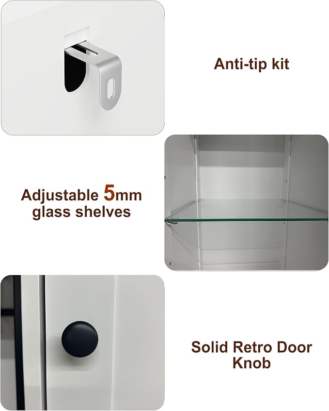 HAIOOU 67" Tall Bathroom Storage Cabinet with Light,11.8"W Narrow Bathroom Cabinet with Adjustable Glass Shelves,Slim Freestanding Cabinet for Small Spaces,Skinny Cabinet for Kitchen,Living Room white