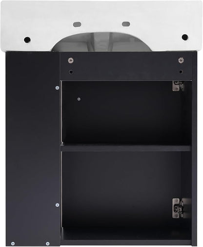 Merax 20" Bathroom Vanities with Sink Top, Wall Mounted Floating Sink Cabinet, Bathroom Cabinet with Doors & Side Storage, Soft-Close System, Black