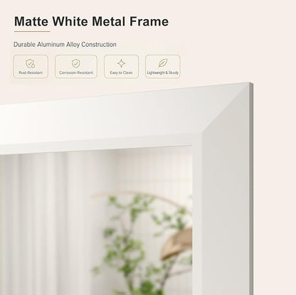 SMIROR 55x30 Matte White Bathroom Vanity Mirror for Over Sink | Metal Wide Frame, Rectangle, Right- Angle Corner, Anti-Rust, Horizontally or Vertically Wall- Mounted for Home Remodel