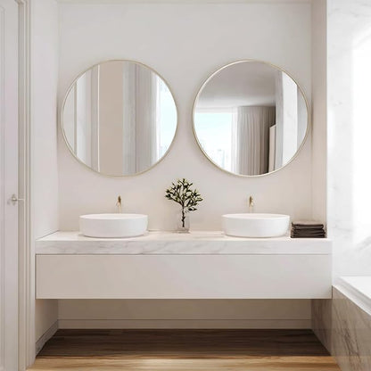 Silver Round Mirror 24 inch, 2 Pack Circle Mirror with Metal Frame | Brushed Silver Metal Frame, High Definition, Waterproof, Circle Mirror for Bathroom, Bedroom, Entryway, Living Room