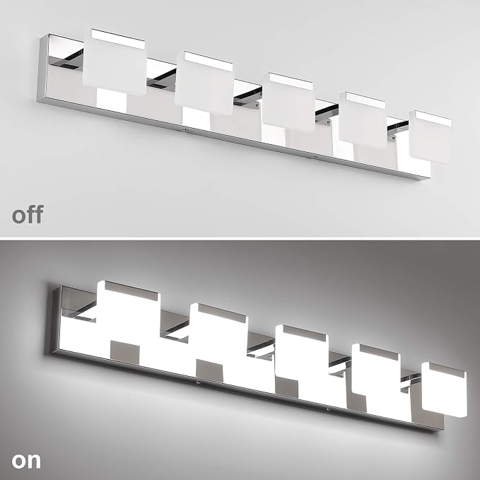 Ralbay LED Modern Bathroom Vanity Lights 5 Lights Acrylic Stainless Steel Bathroom Wall Light Fixture