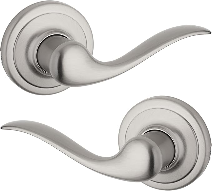 Kwikset Tustin Interior Passage Door Handle, Lever For Closet and Hallway Doors, Reversible Non-Locking Handle Lever, Satin Nickel, with Microban Protection