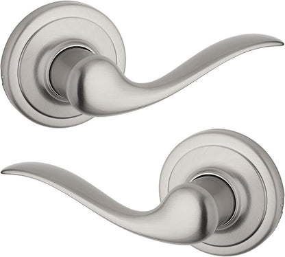 Kwikset Tustin Interior Passage Door Handle, Lever For Closet and Hallway Doors, Reversible Non-Locking Handle Lever, Satin Nickel, with Microban Protection