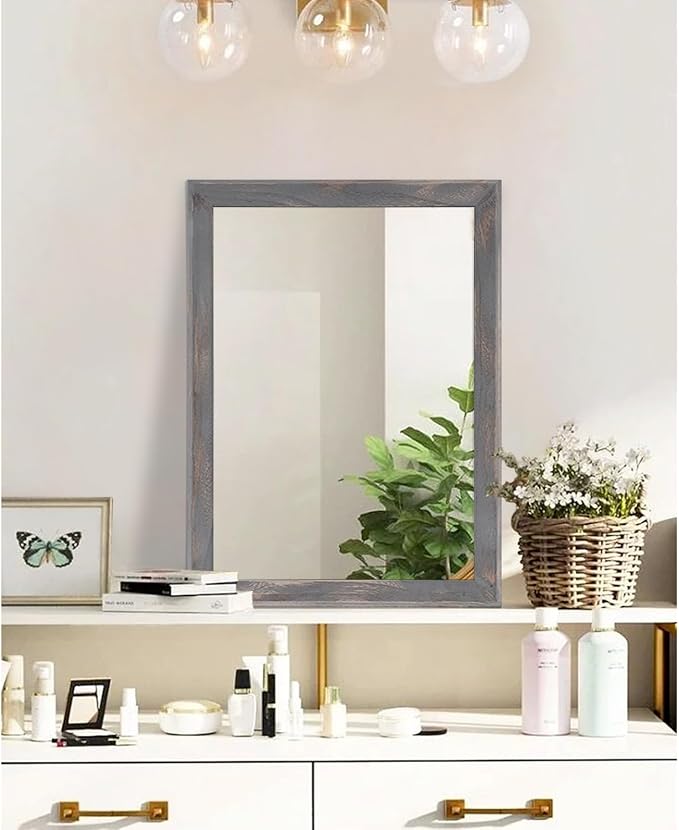 AAZZKANG Wooden Mirror Rectangle Rustic Mirrors for Wall Decorative for Bedroom Bathroom Living Room Entryway Hanging Home Decor 20"x16"