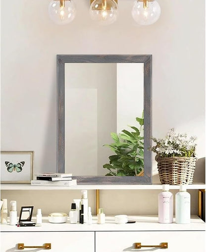 AAZZKANG Wooden Mirror Rectangle Rustic Mirrors for Wall Decorative for Bedroom Bathroom Living Room Entryway Hanging Home Decor 20"x16"