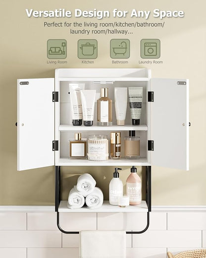 Masupu Bathroom Cabinet Wall Mounted, Wooden Medicine Cupboard with Adjustable Shelves, Space-Saving Wall Storage Unit for Bathroom, Kitchen and Living Room (9"D x 15.35"W x 27.16"H,Countrye White)