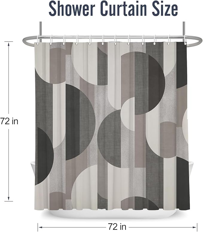 Abstract Shower Curtain Brown Tan Grey Mid Century,Morden Circular Square Minimalist Geometry Fabric Shower Curtains Bathroom Accessories