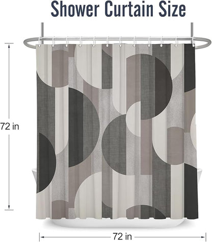 Abstract Shower Curtain Brown Tan Grey Mid Century,Morden Circular Square Minimalist Geometry Fabric Shower Curtains Bathroom Accessories