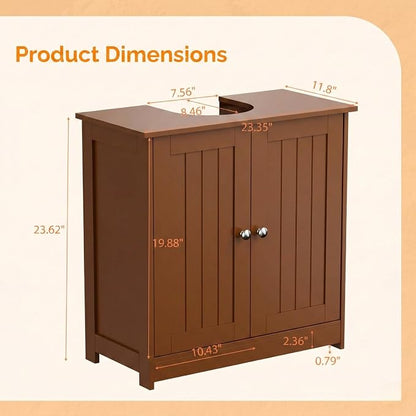 Bonnlo Pedestal Sink Storage Cabinet, 24" Espresso Under Sink Bathroom Storage Cabinet with 2 Doors and Adjustable Shelf, Traditional Bathroom Space Saver Organizer for Small Spaces, Water-Resistant