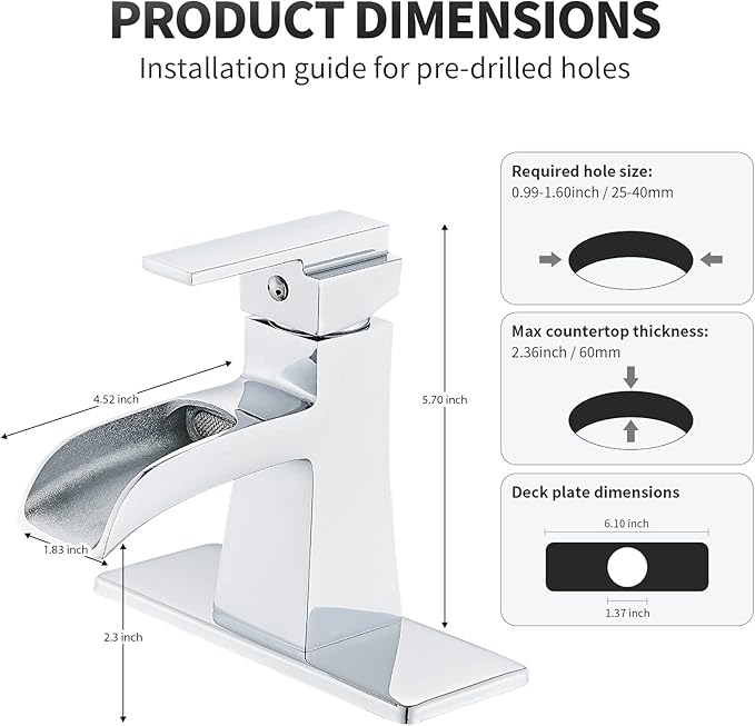 Chrome Waterfall Bathroom Faucet, Sanliv Single Handle Bathroom Sink Faucet for 1 or 3-Hole Sinks (4 Inch Centerset) Modern Farmhouse Vanity Faucet with Pop Up Drain, Polished Chrome