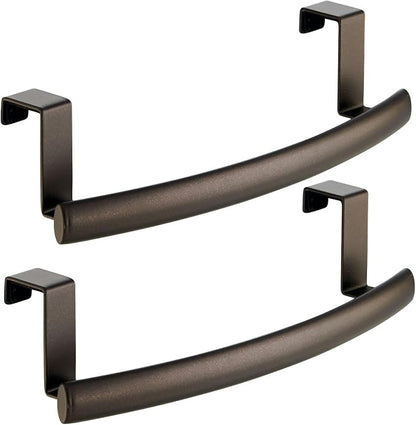 mDesign Steel Over Door Curved Towel Bar Storage, Hanger for Cabinet or Cupboard, Holder Rack for Kitchen, Bathroom - Holds Hand/Dish Towels, Washcloths - Spira Collection - 2 Pack - Bronze