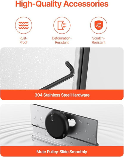 VEVOR Bathtub Shower Door, 56-60" W x 60" H, Semi-Frameless Double Sliding Tub Door, Semi-Frameless Bypass Tub Door with 1/4 in Shatterproof Tempered Glass and Stainless Steel Handle, Black