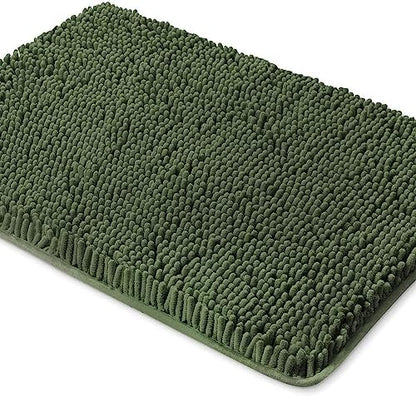 Yeaban Chenille Olive Green Bathroom Rug 17"x24", Non-Slip Rubber Backing