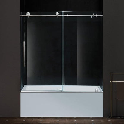 Woodbridge Frameless Single Sliding Shower Doors in Polished Chrome Finish, 57.5-60" Width x 62" Height with 3/8"(10mm) Clear Tempered Glass, Soft Close System and Explosion-Proof Film, BSDC6062-C