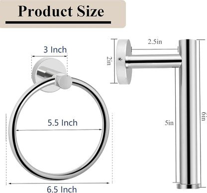Chrome Bathroom Hardware Set, Towel Ring & Toilet Paper Holder, Stainless Steel SUS304, Hand Towel Hanger & Toilet Roll Holder, Sturdy Bathroom Accessories for Home or Kitchen