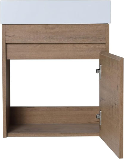 Wall Mount 18 Inch Bathroom Vanity W/Sink Combo for Small Space, Modern Design Vanity Cabinet Gel Basin Countertop, Float Mounting Design Cabinet Set with Single Soft Close Doors (without Faucet)