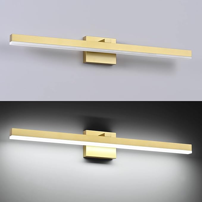 PRESDE Bathroom Light Fixtures Dimmable 32in Gold LED Vanity Light for Bathroom Wall Lighting Fixtures Over Mirror（Cold White 6000K）