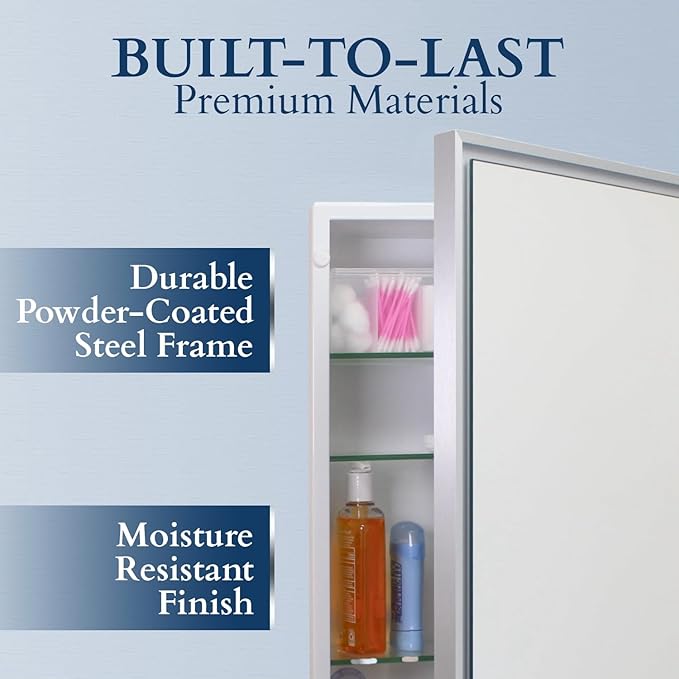 Fox Hollow Furnishings 20x30 Parker Metro Metal Framed Rectangle Recessed Bathroom Medicine Cabinet, Floating Mirror, 14x24 in-Wall Opening, Steel, Adjustable Glass Shelves, Magnet Close, Gold