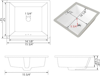 DeerValley DV-1U307 16" X 14" Rectangular Ceramic Bathroom Sink Undermount Bathroom Sink With Overflow Hole