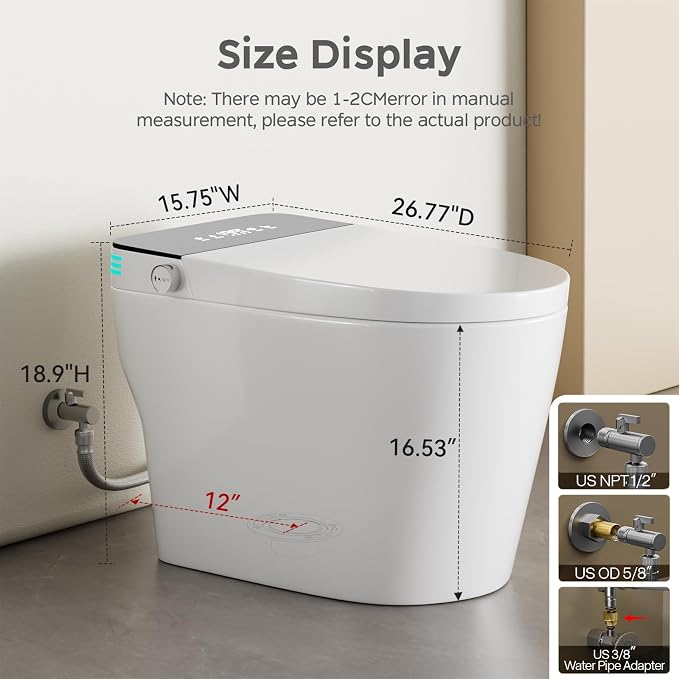 Smart Toilet with Bidet Built In, One Piece Bidet Toilet with Auto Dual Flush, Foam Shield, Modern Elongated Tankless Toilet with Foot Sensor, Heated Bidet Seat, Warm Water & Dryer,LED Display