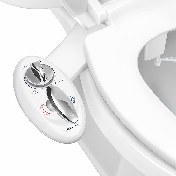 LUXE Bidet NEO 320 - Warm Water Bidet Attachment for Toilet Seat, White | Non-Electric, Warm Water, Dual Nozzle, Self-Cleaning, Adjustable Water Pressure, Rear & Feminine Wash