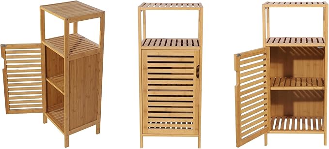 Bamboo Bathroom Storage Cabinet, Freestanding Floor Cabinet with Single Door for Living Room, Bedroom, Hallway, Kitchen