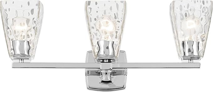 Kichler Marant 21.25" 3-Light Vanity Light with Clear Water Glass in Chrome, for Bathroom, Powder Room, Over a Mirror, (21.25" W x 9.5" H), 55216CHWTR