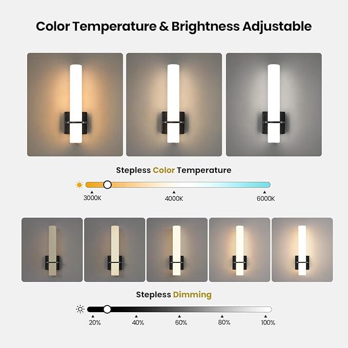 Black Battery Operated Wall Sconces Set of 2, 10000mAh Rechargeable Wireless Wall Sconce with Remote Control, 3000K-6000K Dimmable LED Wall Lights for Living Room Bedroom Hallway 15 Inch