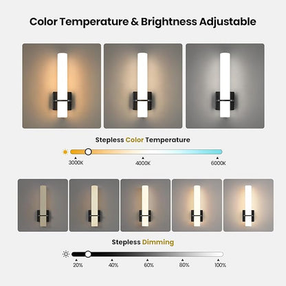 Black Battery Operated Wall Sconces Set of 2, 10000mAh Rechargeable Wireless Wall Sconce with Remote Control, 3000K-6000K Dimmable LED Wall Lights for Living Room Bedroom Hallway 15 Inch