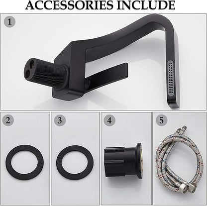 becola Bathroom Sink Waterfall Faucet,Solid Brass Single Handle Hot and Cold Water Mixer Tap, Lavatory Vanity Sink Faucet Including Two US Standard 3/8" Hoses (Matte Black)