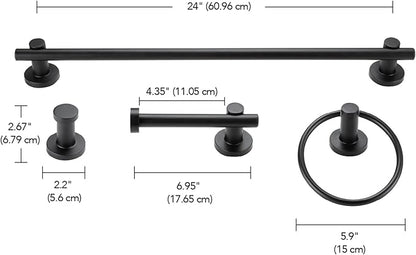 Globe Electric 51710 5-Piece Bathroom Accessory Set with 24-inch 3-Light Vanity Fixture, Matte Black Finish, Industrial Design, E26 Base, Towel Bar, Towel Ring, Robe Hook, Toilet Paper Holder