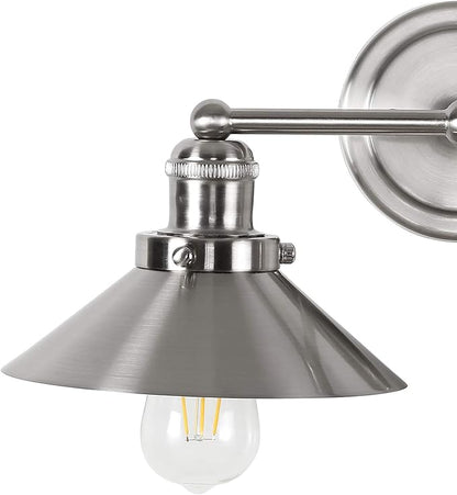 JONATHAN Y 17.5" Nickel 2-Light Industrial Farmhouse Metal Vanity Light Wall Sconce, Metal Shade for Bathroom Mirror, Kitchen, Entryway, LED Bulb Included (JYL7427B)