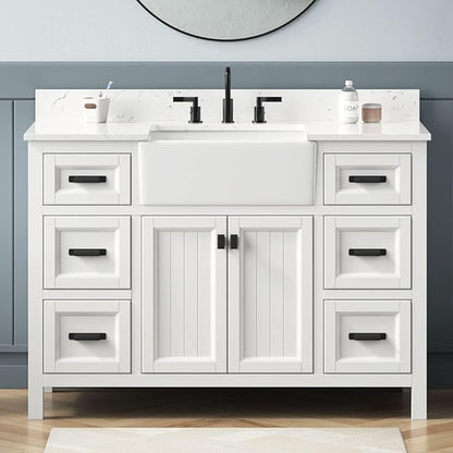 48 Inch Bathroom Vanity with Sink, Solid Wooden Frame Bathroom Storage Cabinet, Modern Bathroom Vanities Set Bathroom Cabinet with Soft Closing Doors & Drawers-White