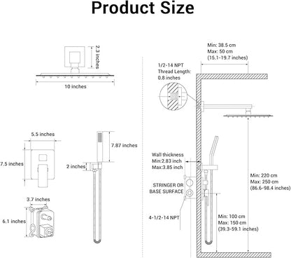 Shower Faucet Set With Shower Head And Handheld,Brush Nickel Shower System | Wall Mounted,2-Function SUS304 Rain Head and Handle System，Shower Valve Body
