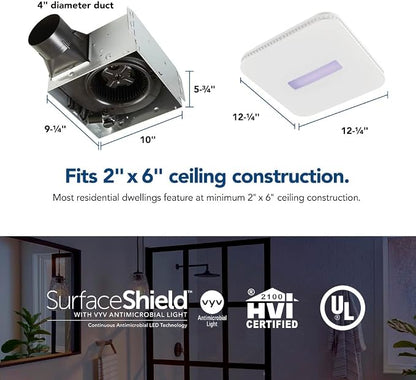 Broan-NuTone AR110LKVV SurfaceShield Vital Vio Powered Exhaust Vent LED White Light & Violet Light, 110 CFM, White